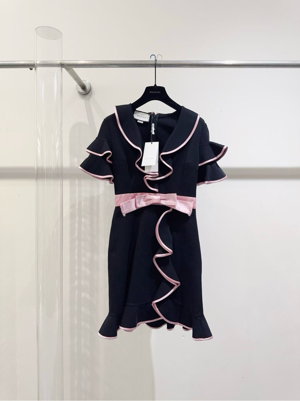 🚩steal Gucci Navy Dress with Pink Trim and Bow